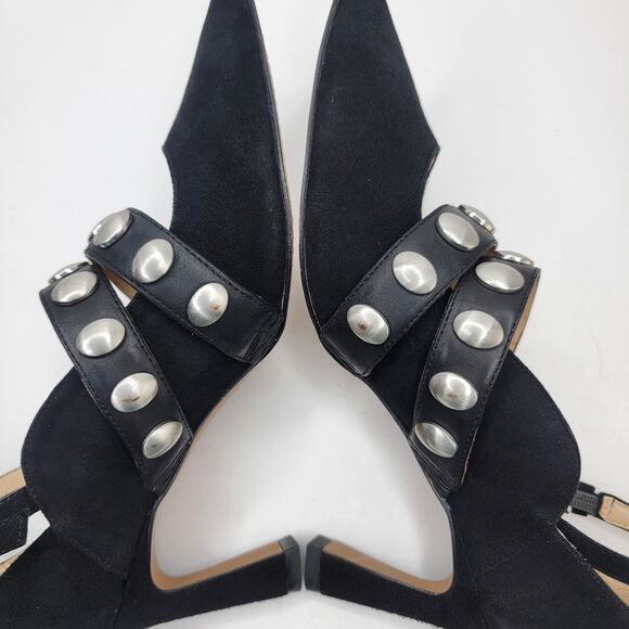 Vince Camuto 8.5M Krellen Black Suede Silver Studded 3" Heel Ankle Strap Dressy - Picture 8 of 12
